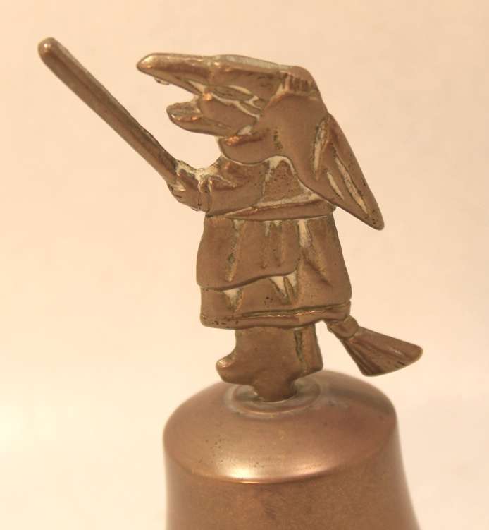 Vintage Flying Witch With Broom Brass Bell