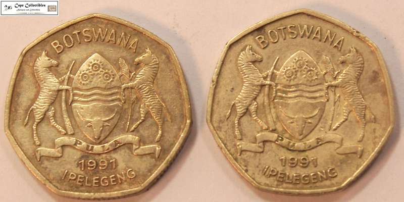 2 x Botswana 1 Pula Coins 1991 Circulated