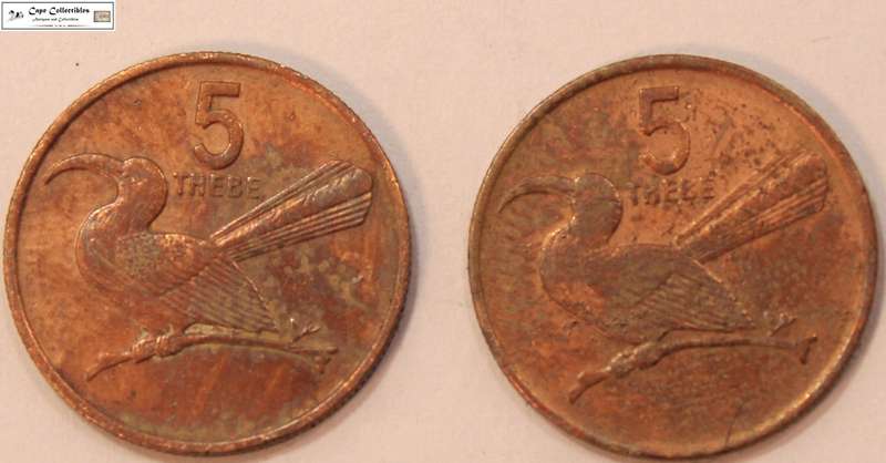 2 x Botswana 5 Thebe 1980/1988 Coins Circulated