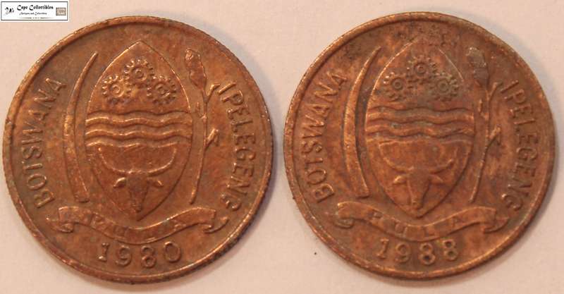 2 x Botswana 5 Thebe 1980/1988 Coins Circulated