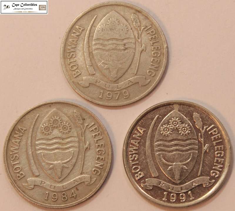 3 x  Botswana 10 Thebe 1979/1984/1991 Coins Circulated