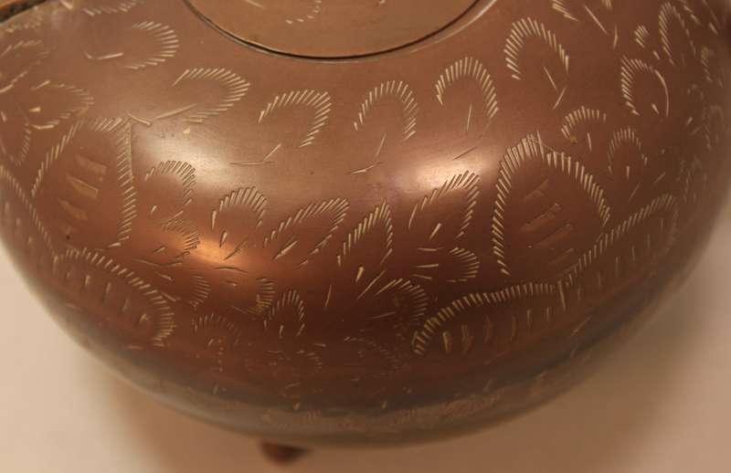 Vintage DK India Hand Engraved Brass Teapot with Handle, Decorative Display Item