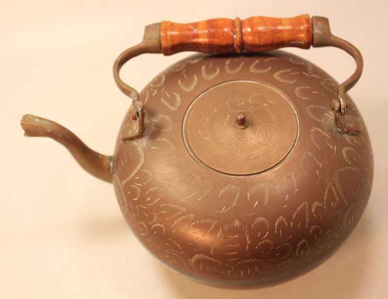 Vintage DK India Hand Engraved Brass Teapot with Handle, Decorative Display Item
