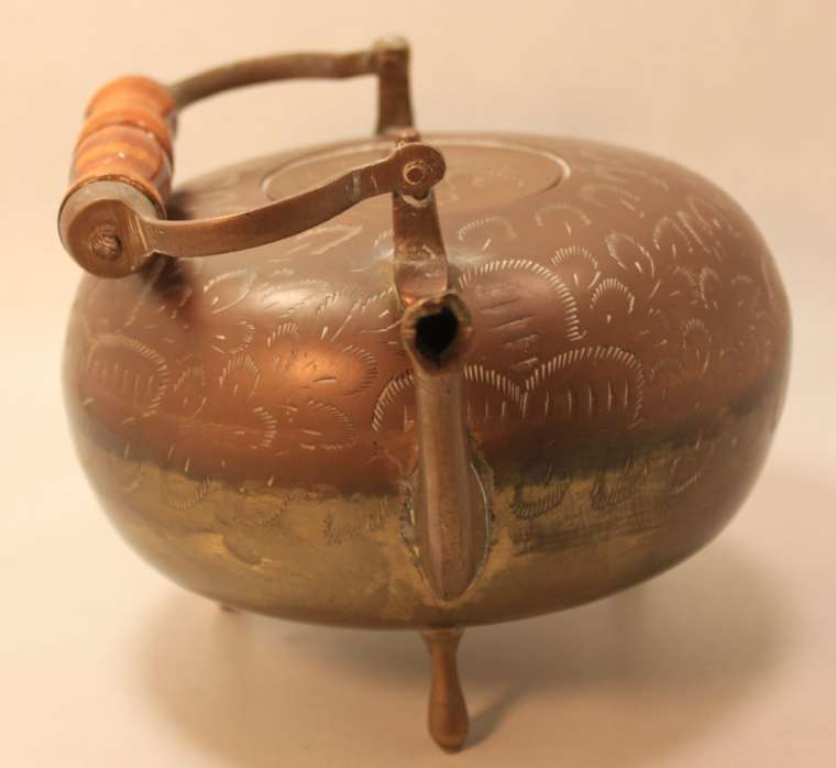 Vintage DK India Hand Engraved Brass Teapot with Handle, Decorative Display Item