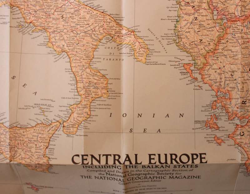 National Geographic Folded Map of Central Europe and The Balkan States September 1951.