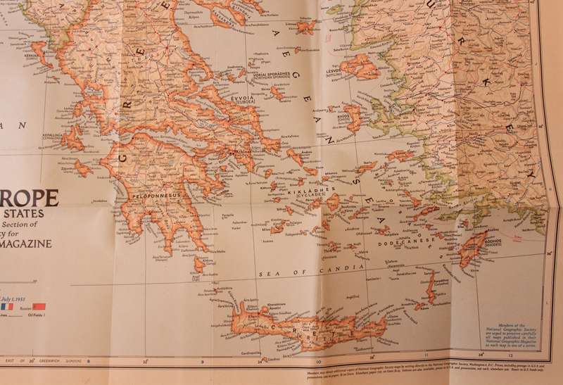 National Geographic Folded Map of Central Europe and The Balkan States September 1951.