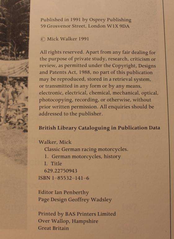 Classic German Racing Motorcycles by Mick Walker Softcover Book