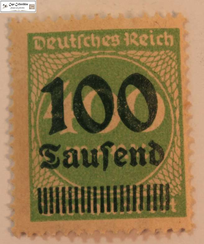 Germany 100 Tausend Marks 1923 Overstamp on 400 Mark Stamp (Scott 254)