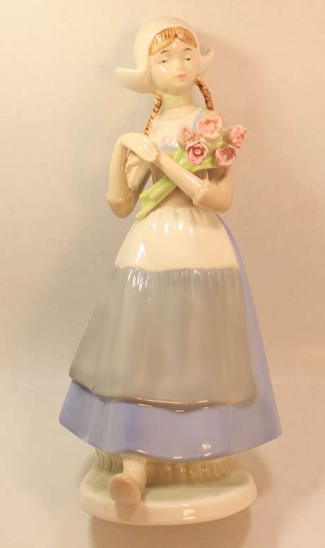 Heritage Porcelain Dutch Girl with Flower Posy and Pigtails