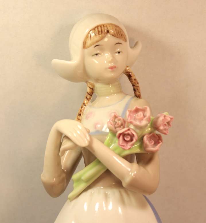 Heritage Porcelain Dutch Girl with Flower Posy and Pigtails
