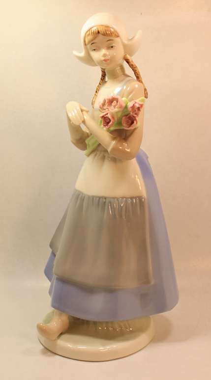 Heritage Porcelain Dutch Girl with Flower Posy and Pigtails