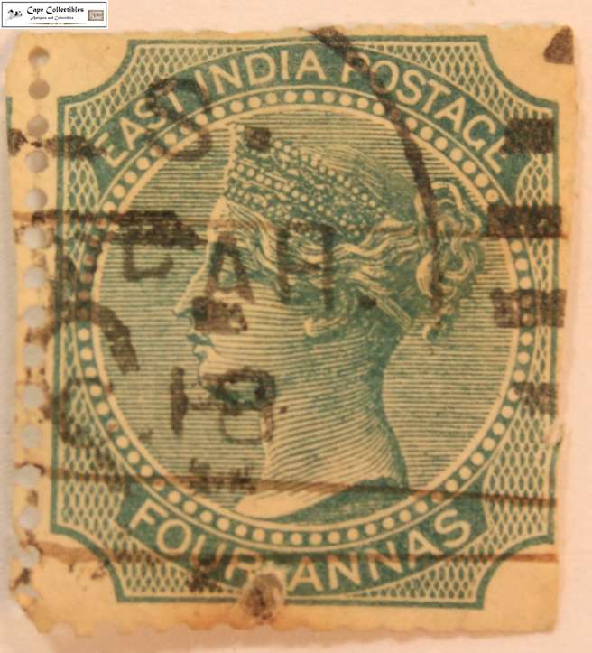 East India 4 Annas 1866 Queen Victoria Stamp (Scott 26B)