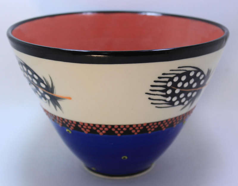 Colourful Hand Painted Feather Pattern Ceramic Fruit Bowl By Nombulelo Mkiva