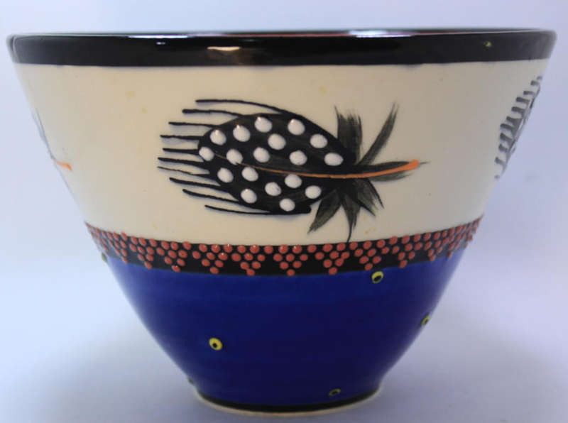 Colourful Hand Painted Feather Pattern Ceramic Fruit Bowl By Nombulelo Mkiva