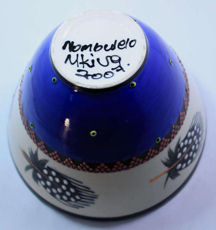 Colourful Hand Painted Feather Pattern Ceramic Fruit Bowl By Nombulelo Mkiva