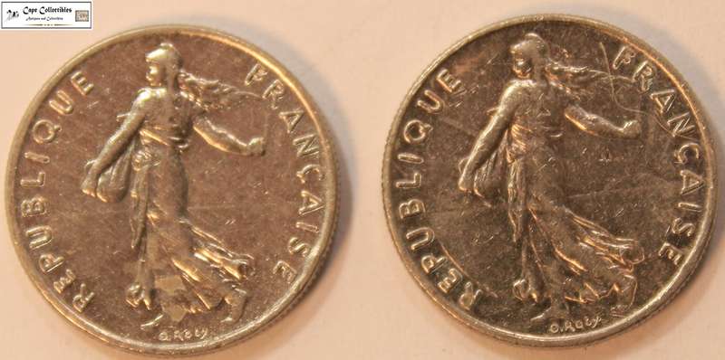 2 x France 1/2 Franc 1977 & 1985 Coins Circulated