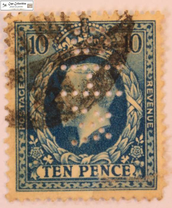 Great Britain 10 Pence 1934 George V WHS Perfin Stamp (Scott 219)