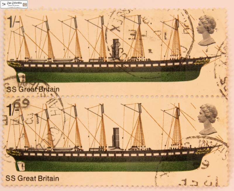 Great Britain Pair of 1 Shilling 1969 SS Great Britain Stamp (Scott 580)