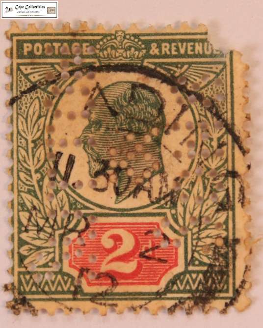 Great Britain 2 Pence 1902 Edward VII Sutton & Sons Perfin Stamp (Scott 130)