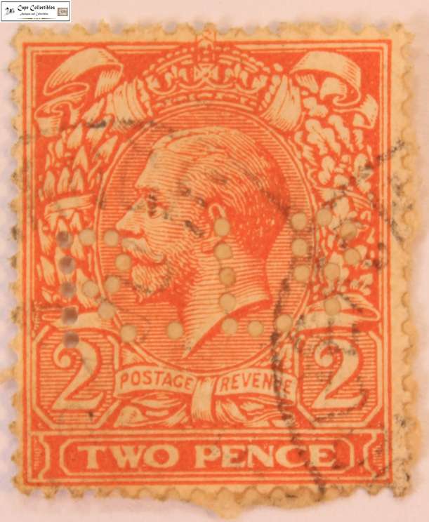 Great Britain 2 Pence 1912 George V Stamp RLd Perfin (Scott 162)