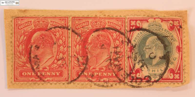 Great Britain 2 x 1 Penny and 1 x 1 Shilling 1902 Edward VII Stamp (Scott 128 & 138)