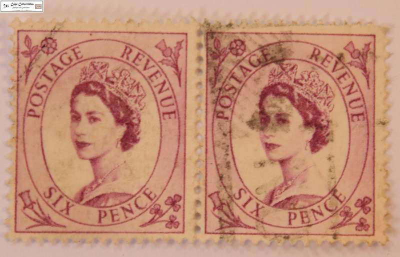 Great Britain Pair 6 Pence 1959 Queen Elizabeth II Stamp (Scott 362)