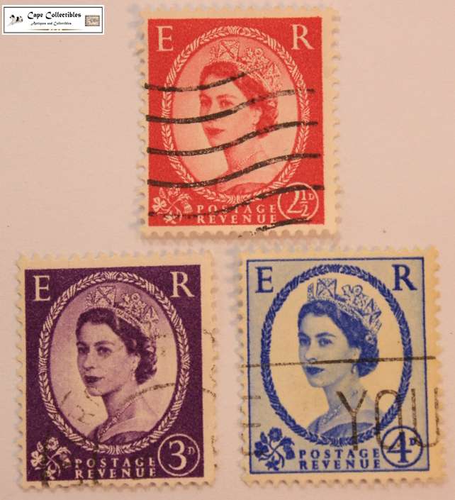 Great Britain 2 1/2, 3 & 4 Pence 1956 Queen Elizabeth II (Three) Stamps (Scott 321,322,323)