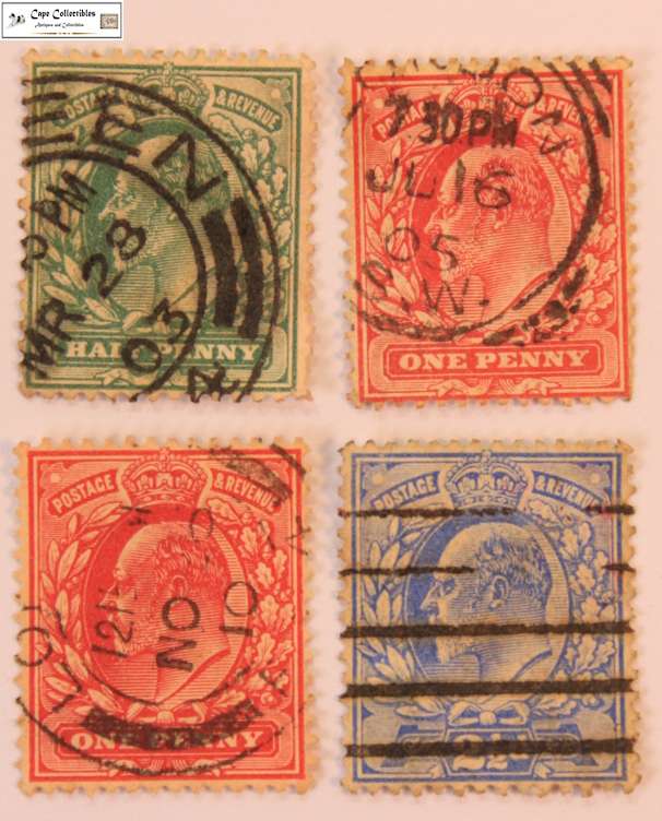 Great Britain 1/2 Penny, 2 x 1 Penny, 2 1/2 Pence 1902 Edward VII  (Four) Stamps (Scott 127,128,131)