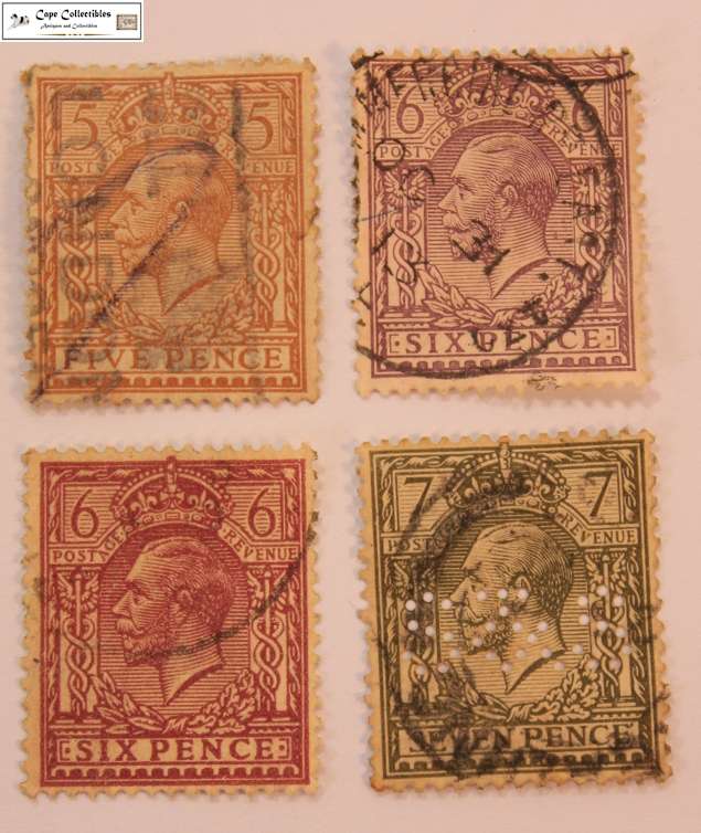 Great Britain 5 Pence, 2x6 Pence & 7 Pence 1912-1924 George V (4x Stamps) (Scott 166-167-194-168)