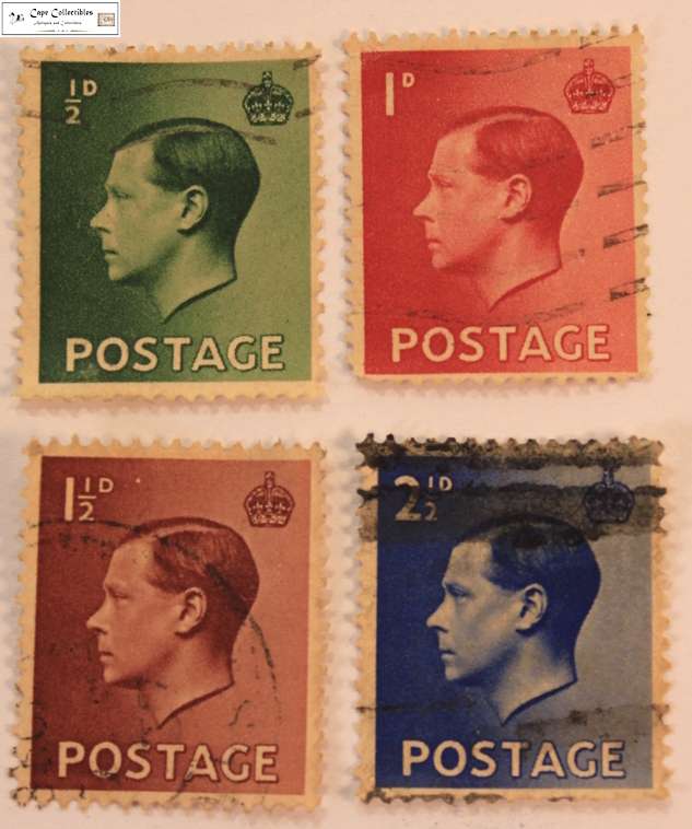 Great Britain 1/2 Penny, 1 Penny, 1 1/2 Penny, 2 1/12 Pence 1936 Edward VIII  Stamp (Scott 230-233 )