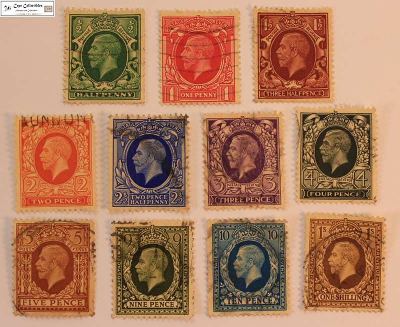 Great Britain 1934 - 1936 George V Set, 11 x Used Stamps (Scott 210-220)