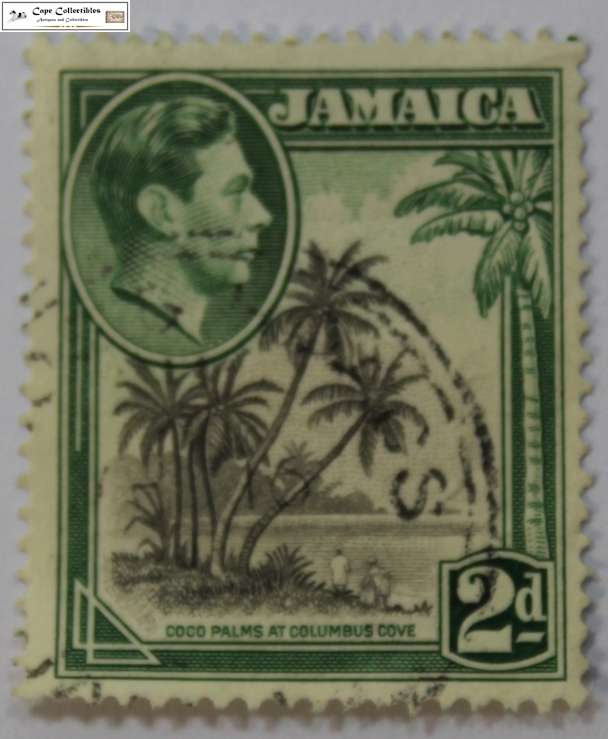 Jamaica 2 Pence Coco Palms at Columbus Cove 1932 Stamp (Scott 106)