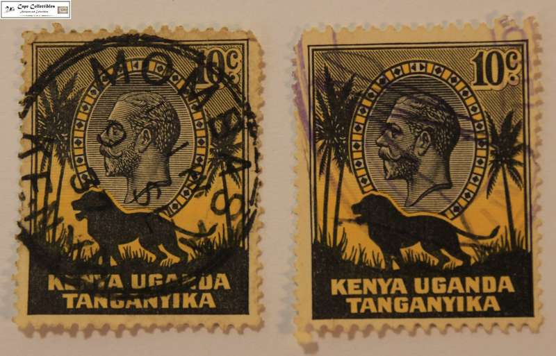 2 x Kenya, Uganda and Tanganyika 10 Cent 1935 Lion Stamps (Scott 48)