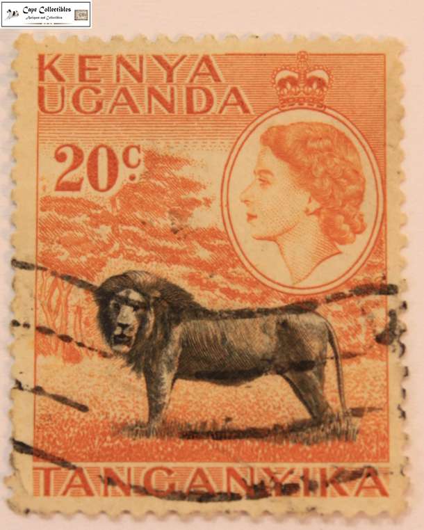 Kenya, Uganda & Tanganyika 20 Cent 1954-1959 Lion Stamp (Scott 107)