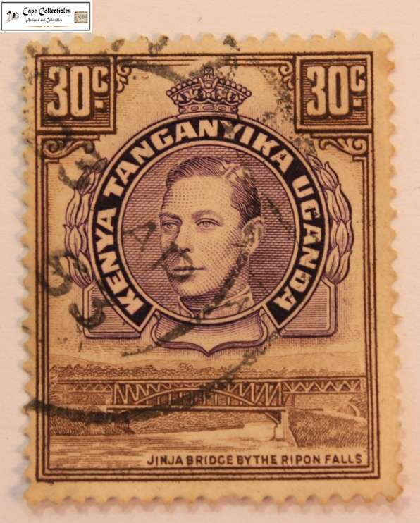 Kenya, Uganda & Tanganyika 30 Cent 1952 Jinja Bridge, Ripon Falls Stamp (Scott 77)