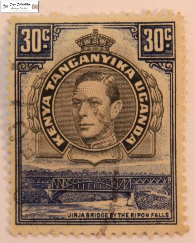 Kenya, Uganda & Tanganyika 30 Cent 1952 Jinja Bridge, Ripon Falls Stamp (Scott 76)