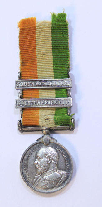 The Kings South Africa Medal (KSA) Silver Miniature, with Clasps and Original Ribbon Unnamed