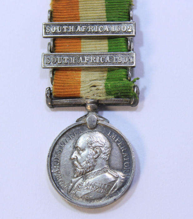 The Kings South Africa Medal (KSA) Silver Miniature, with Clasps and Original Ribbon Unnamed