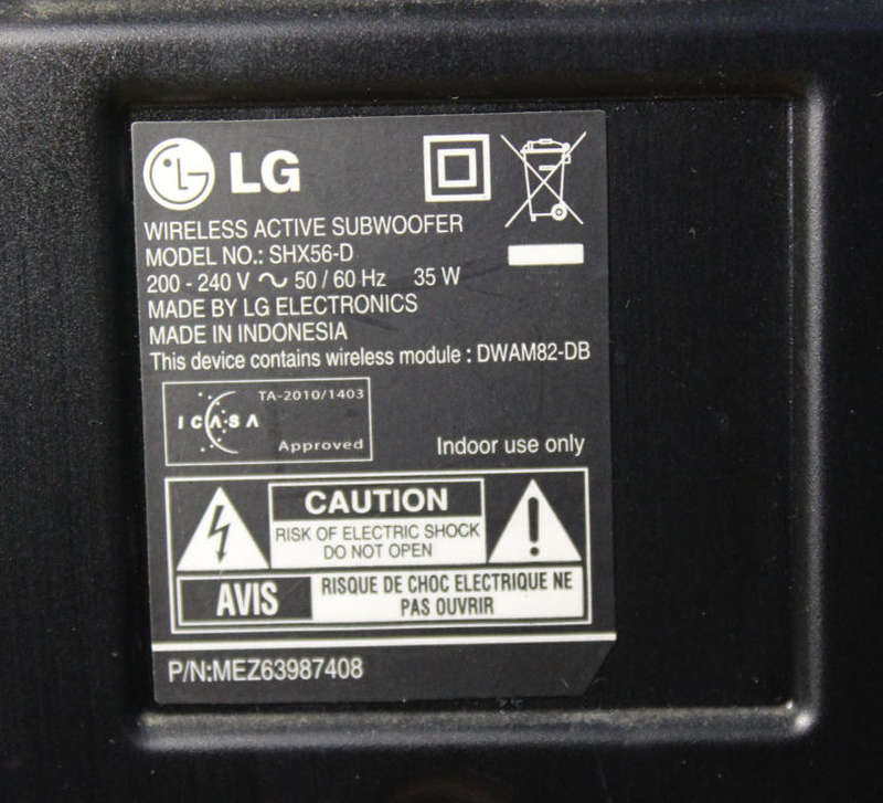 LG Wireless Active Subwoofer Model SHX56D