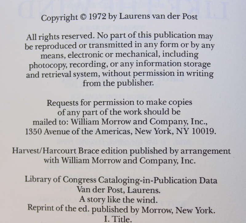 A Story Like The Wind by Laurens Van der Post Softcover Book