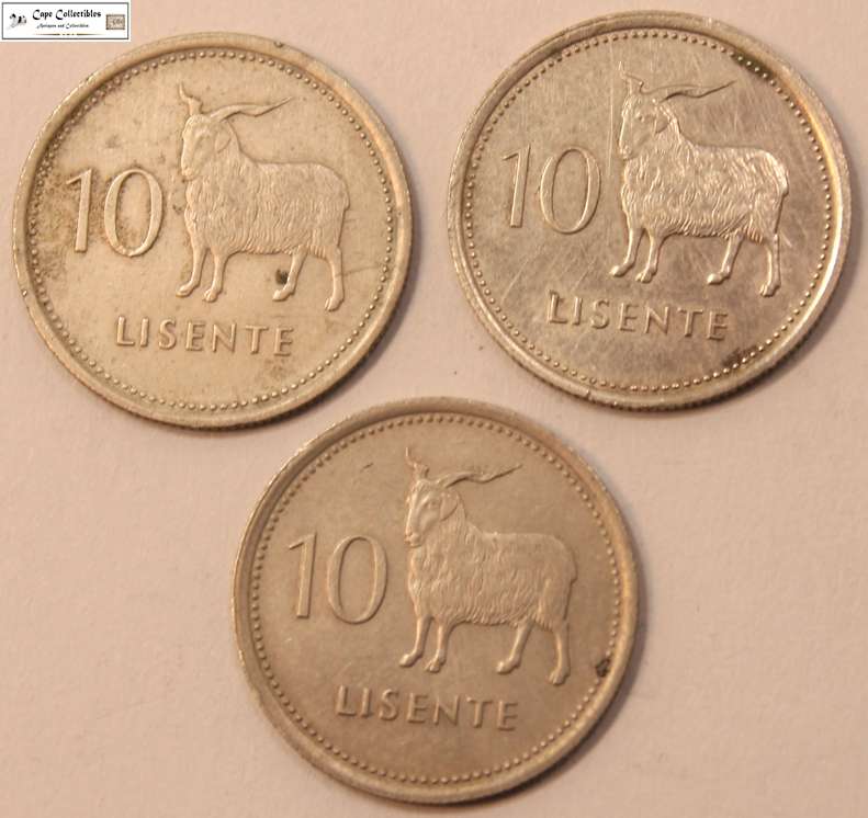 3 x Lesotho 10 Lisente 1979 Coins Circulated