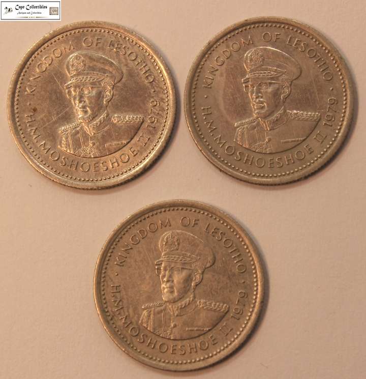 3 x Lesotho 10 Lisente 1979 Coins Circulated