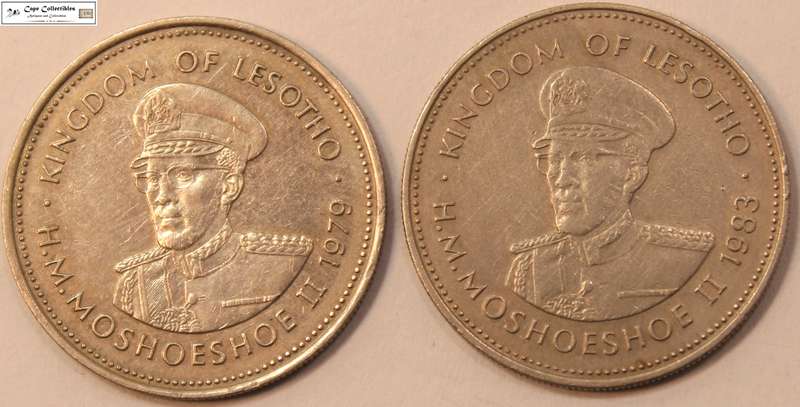 2 x Lesotho 50 Lisente 1979 and 1983 Coins Circulated