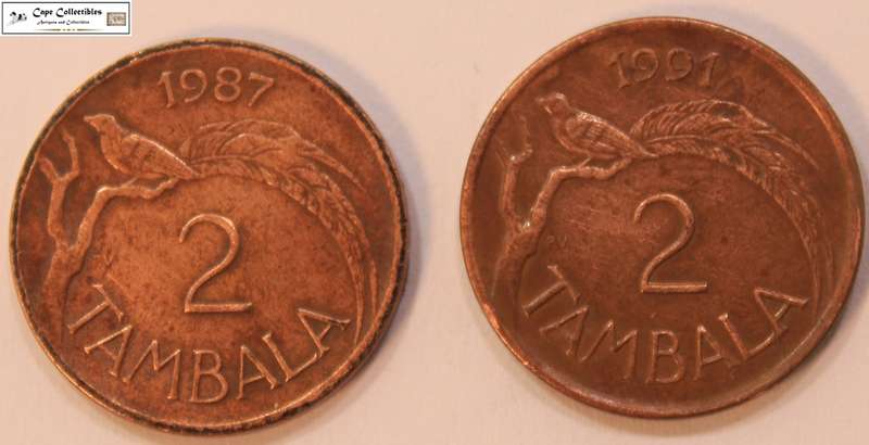 Malawi 2 Tambala 1987 & 1991 (Two) Coins Circulated