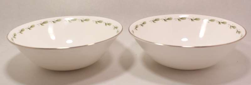 Mayfair Pair of Bone China Coupe Breakfast or Dessert Bowls, Platinum Trim Edging.