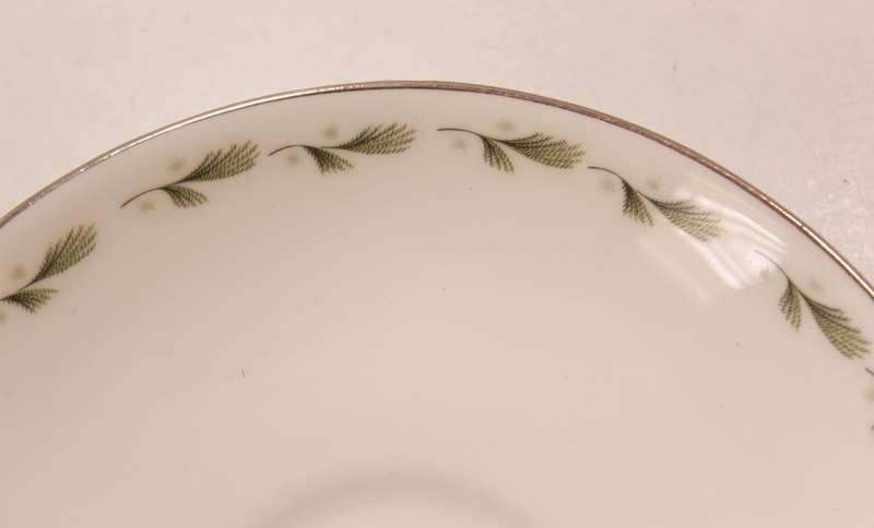 Mayfair Pair of Bone China Handled Soup Bowl and Saucer, Platinum Trim Edging