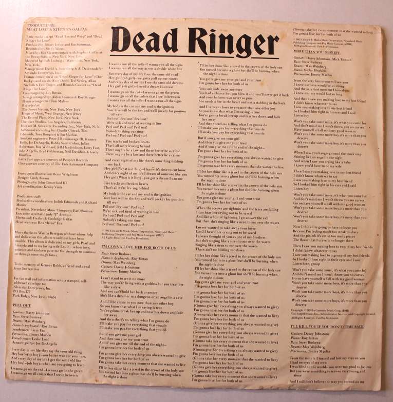 Meatloaf Dead Ringer Vinyl LP (No Cover)