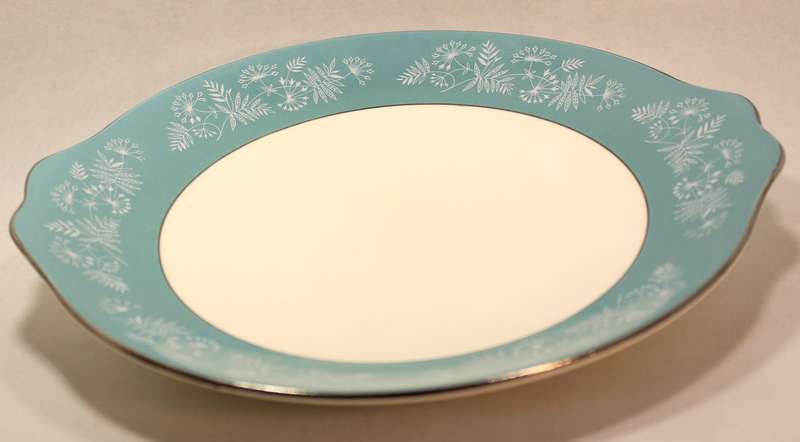 Vintage Midwinter Stylecraft Classic Shape Cake Porcelain Plate from 1959 Turquoise & Silver Trim