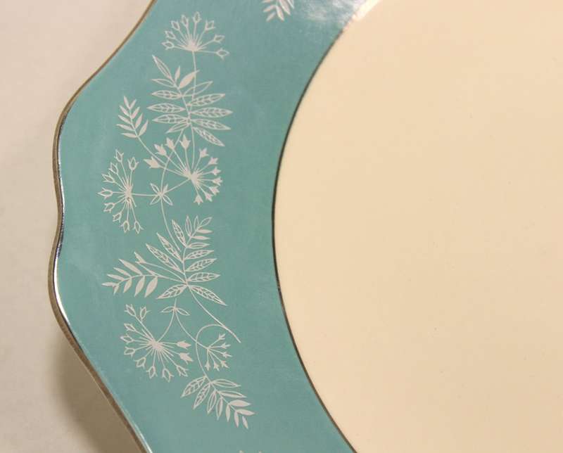 Vintage Midwinter Stylecraft Classic Shape Cake Porcelain Plate from 1959 Turquoise & Silver Trim
