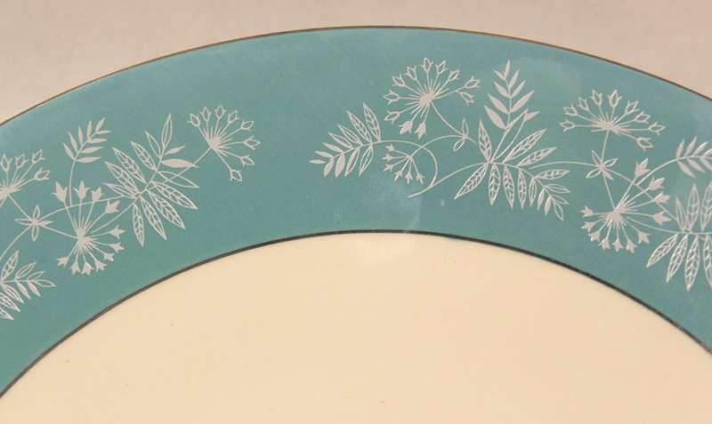 Vintage Midwinter Stylecraft Classic Shape Cake Porcelain Plate from 1959 Turquoise & Silver Trim